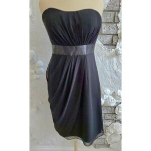 Bill Levkoff Black Strapless Chiffon Cocktail Dress Pleated Sweetheart Size 10